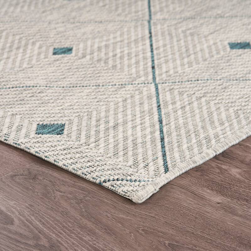 Sevita Sadie Contemporary Trellis Blue/Gray Durable Performance Indoor/Outdoor Area Rug