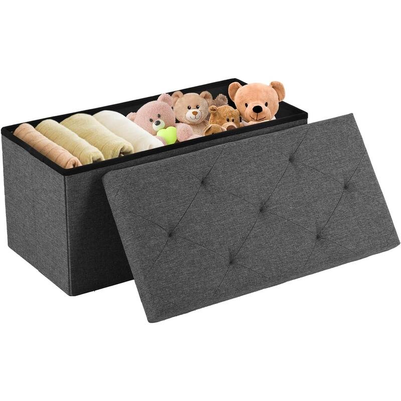 Folding Storage Ottoman Bench, Large End of Bed Storage Foot Rest Stools Ottoman Storage Chest with Padded Seat - 30 Inch