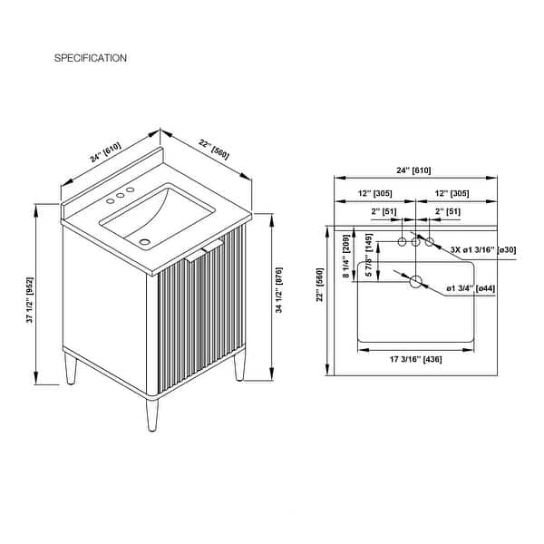 dimension image slide 10 of 13, Gabi Bathroom Vanity with White Engineered Stone Top