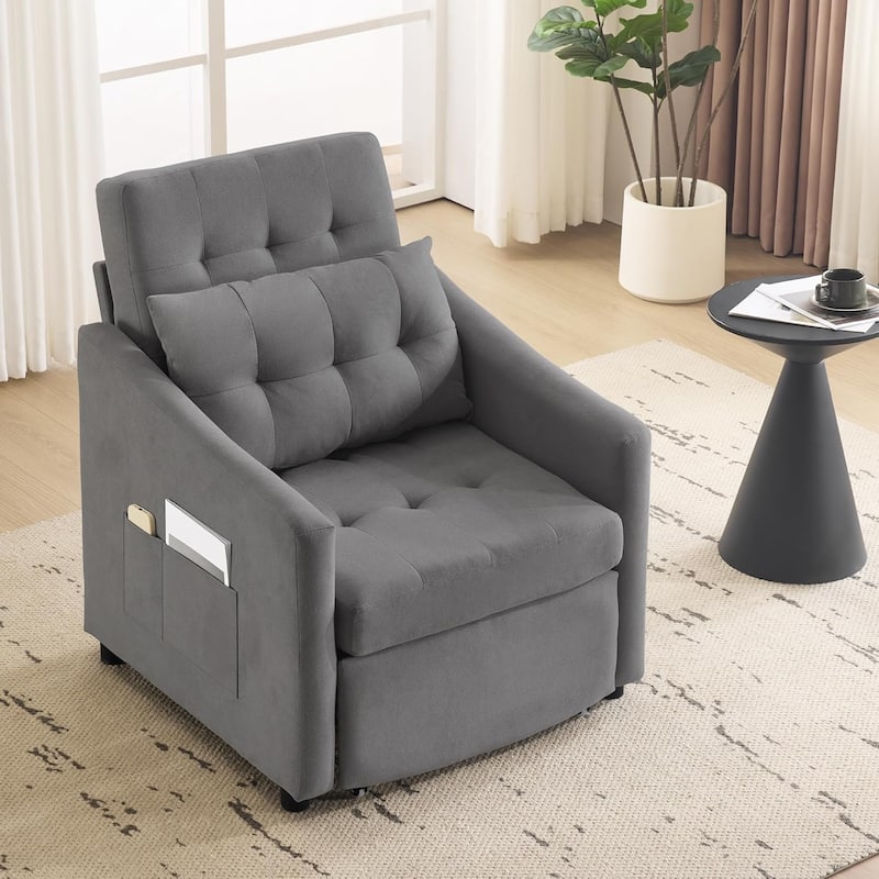 Bezseller Convertible Sofa Bed Chair, 3-in-1 Sleeper Chair with Storage Drawer, Light Gray