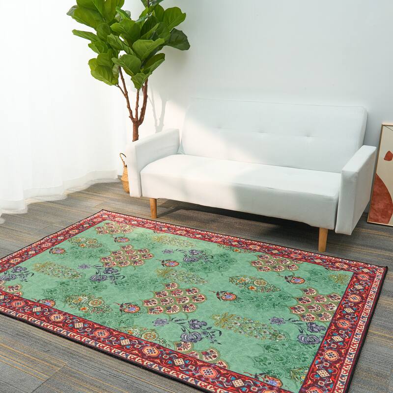 Rustic Chic Abstract Indoor Rug Anti-slip & Washable Green