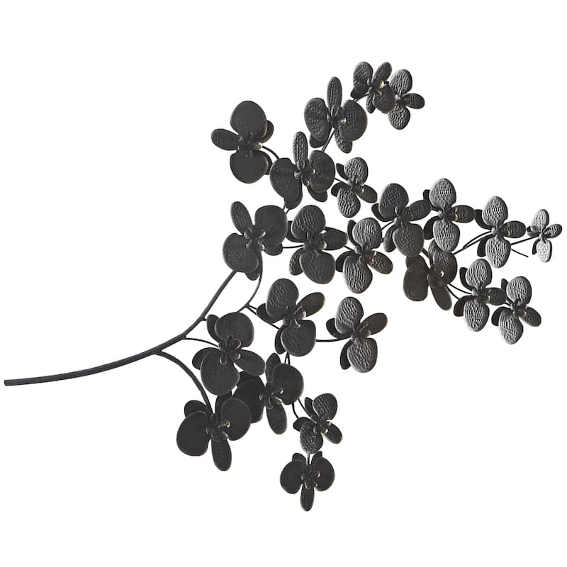 Metal Floral Orchid Home Wall Decor with Stem - Black or Gold - CosmoLiving by Cosmopolitan