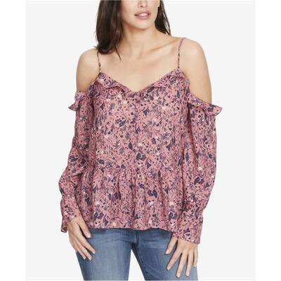 William Rast Womens Floral Cold Shoulder Blouse,, Pink, X-Large