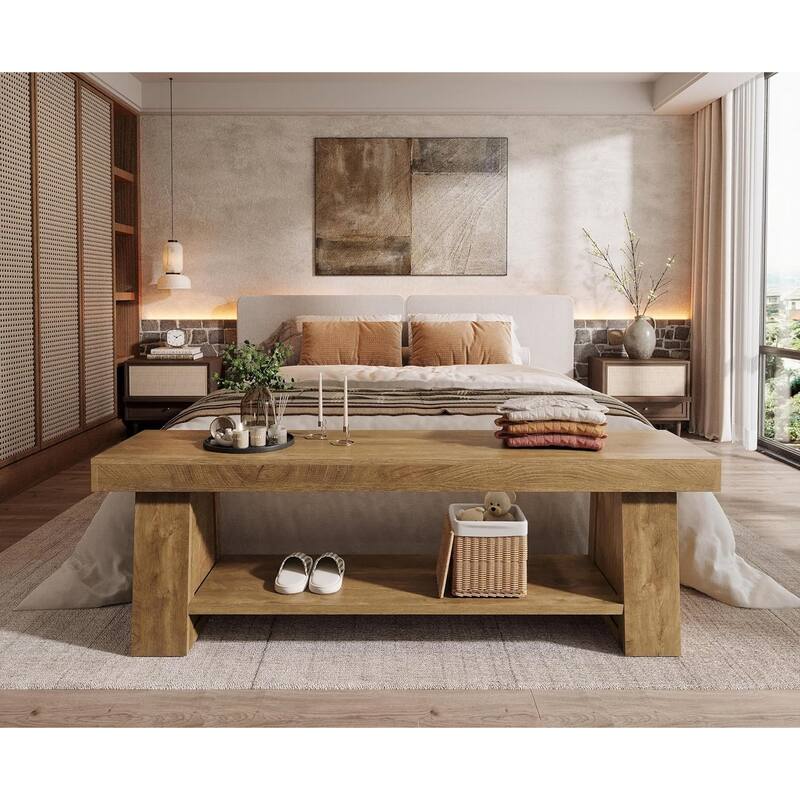 63" Wooden Entryway Bench with Storage Shelf, Extra Long Bench, Hallway Bench for Living Room, Bedroom, Kitchen