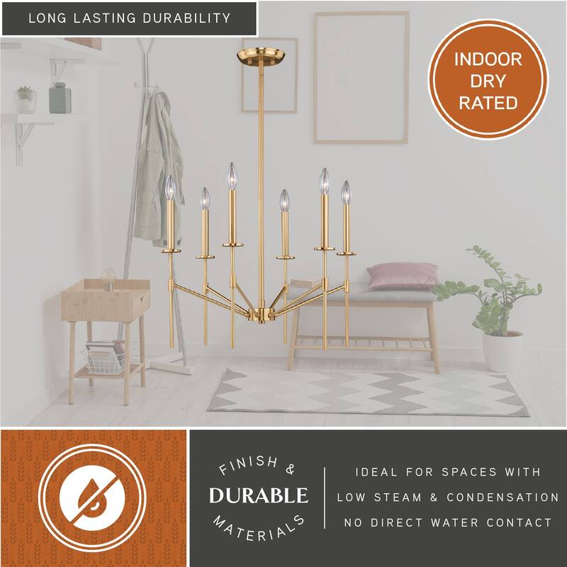 Kedzie 6 Light 2 Tier Brass Mid-Century Modern Chandelier - 24-in W x 23.25-in H x 24-in D