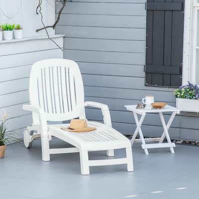 Outdoor Foldable Chaise Lounger Waterproof Sun Lounger with Wheels and Adjustable Backrest for Poolside Beach