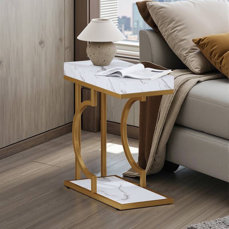 Modern Side Table, C Shaped End Table, Chairside Sofa Bedside Table for Living Room
