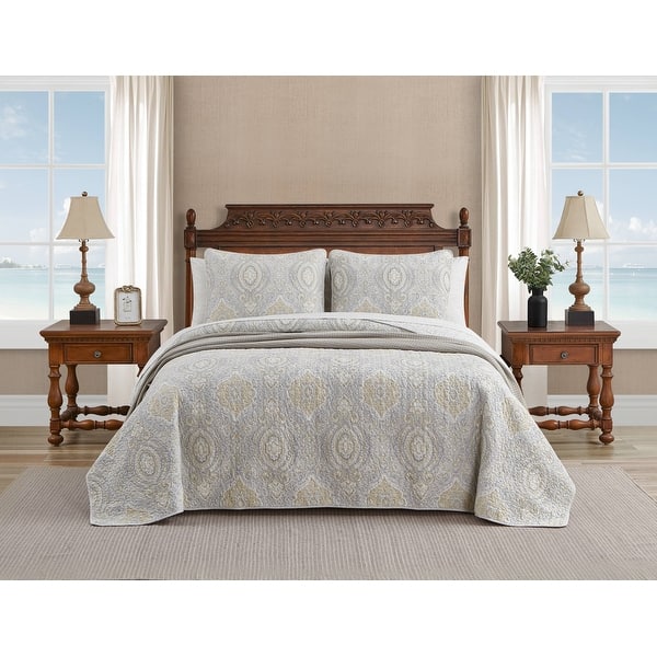 slide 2 of 12, Tommy Bahama Turtle Cove Cotton Reversible Grey Quilt Set