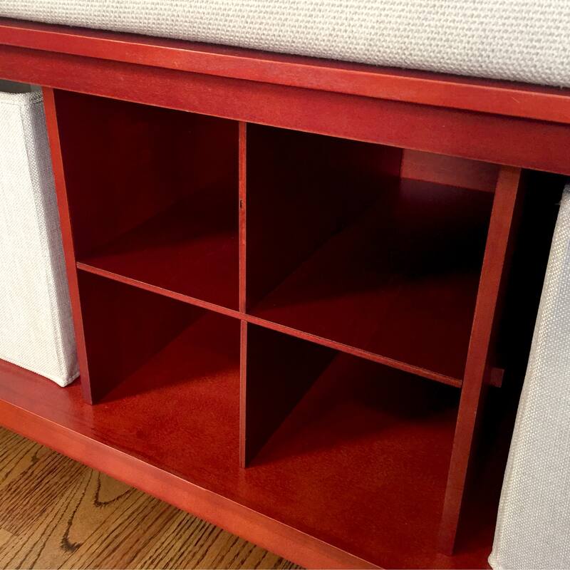 John Louis Home Solid Wood Entryway Bench with 4 Shoe Cubbies Mahogany