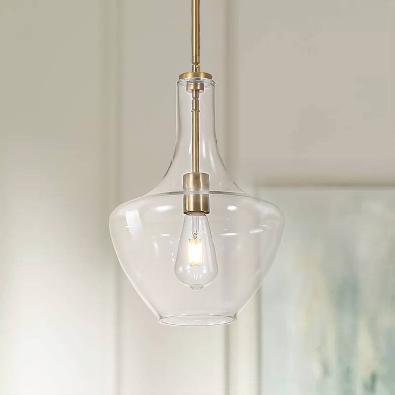 10.4" 1-Light Modern Bell-Shaped Chrome/Gold/Matte Black Clear Glass Pendant Light for Kitchen Island Dining Room - Gold