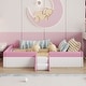 preview thumbnail 39 of 48, Upholstered Floor Bed Fence Bed Slat Platform Bed with Fence and Second Level Ladder, Anti-collision Frame for Kids Toddler