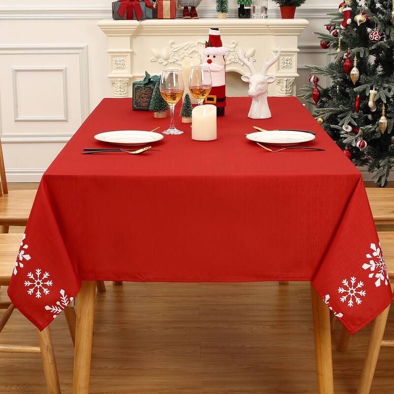Christmas Tablecloth Snowflakes Xmas Decor for Rectangle Tables, Red