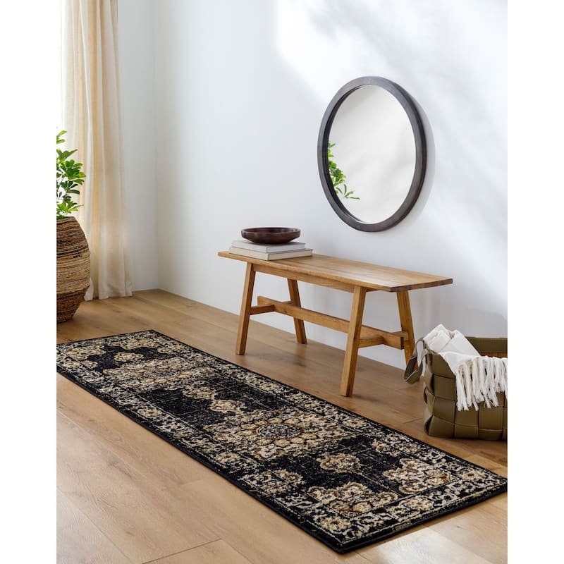 Livabliss Traditional Paramount Medallion Area Rug - 2'2" x 7'7" - Black