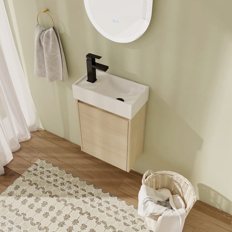 16"/18" Floating Bathroom Vanity with Sink, Mini Wall Mounted Bathroom Vanity with Soft Close Door