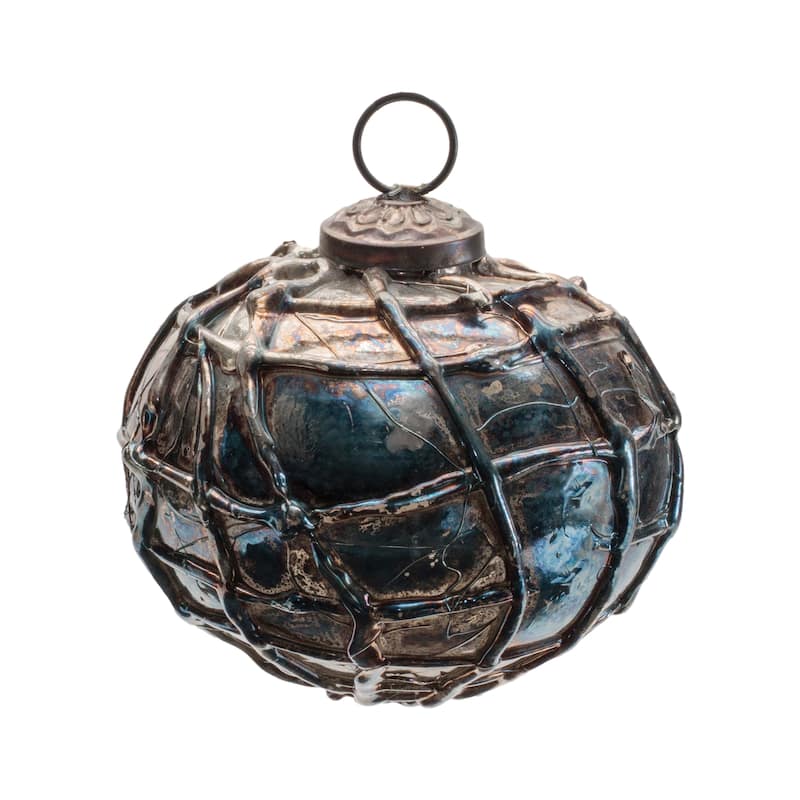 Glass Distressed Mercury Ornaments Set of 12 with Iridescent Finish - 4” x 4” x 3.5” (L x W x H)