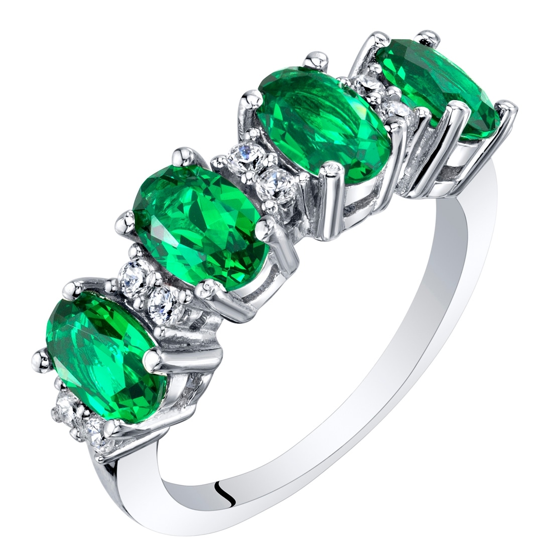 Oravo Sterling Silver 2 ct Created Emerald Birthstone Ring