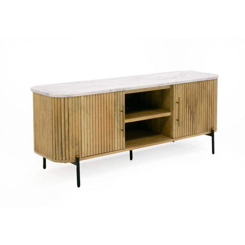 Cid Jolie 53 Inch TV Entertainment Console, 2 Doors, White Marble, Brown