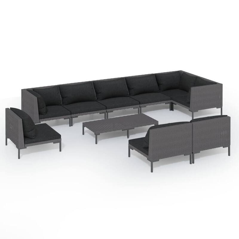 vidaXL Patio Lounge Set Outdoor Sectional Corner Sofa Poly Rattan Dark Grey - 27.6" x 27.6" x 24"