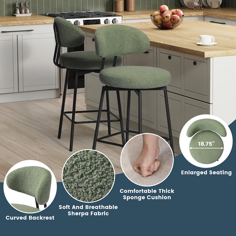 Bayville 27 Inch Faux Shearling Fabric Upholstered Swivel Counter Stool (Set of 2)