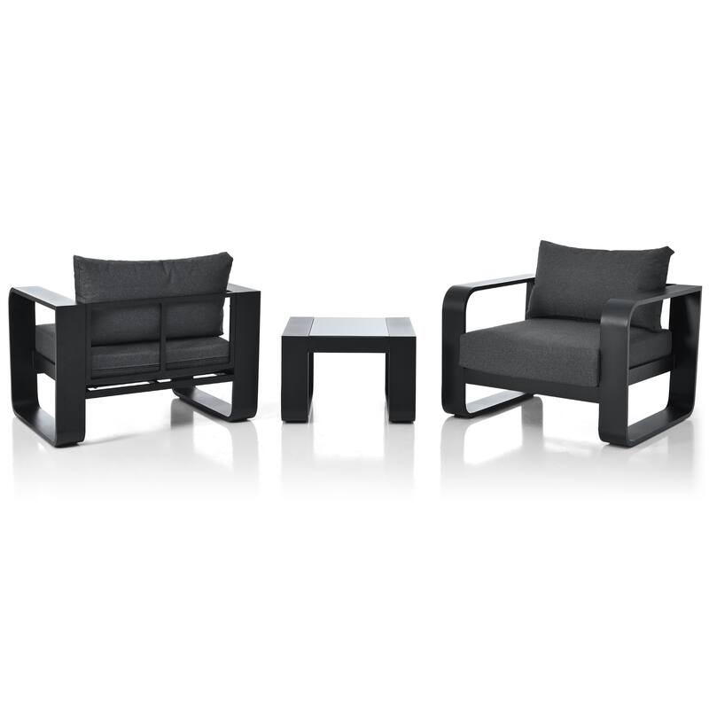3-Piece Aluminium Chair Set with Coffee Table & Cushion