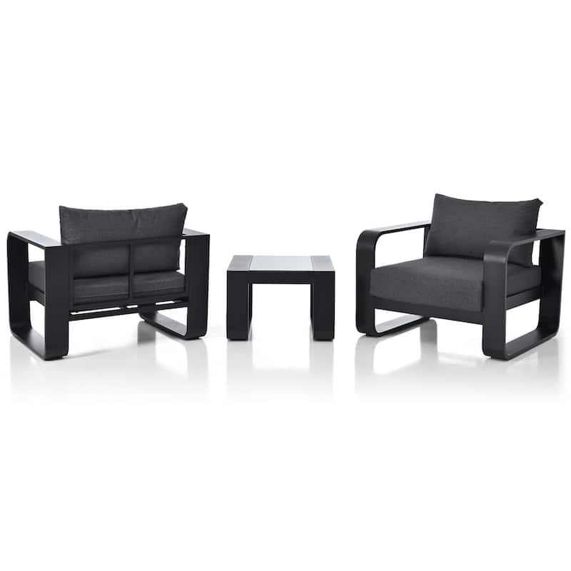 3-Piece Outdoor Aluminium Chair Set with Coffee Table and Thick Cushion