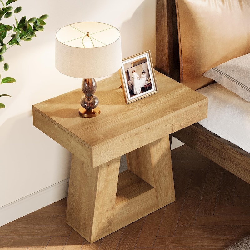 Farmhouse Side Table Small End Table with Trapezoid Base for Living Room