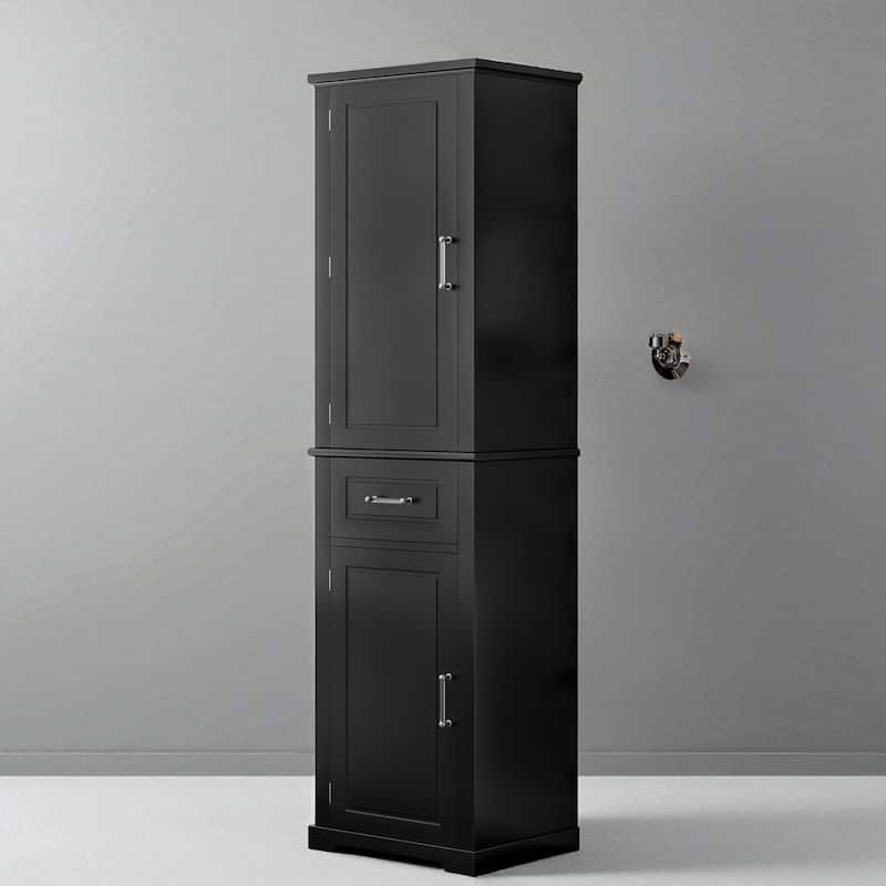 72" Tall Bathroom Storage Cabinet with Drawer, 2 Doors, Adjustable Shelves and Door Rack, Freestanding MDF Organizer - Black