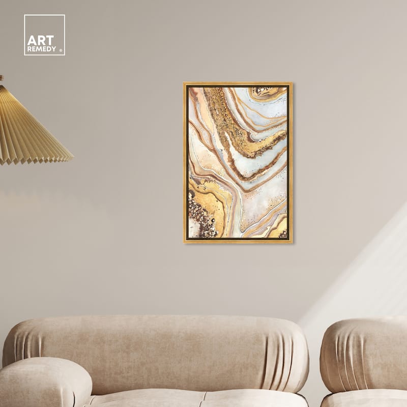 Art Remedy Golden Lines Framed Mineral, Agate & Geode 1 Piece Canvas Wall Art