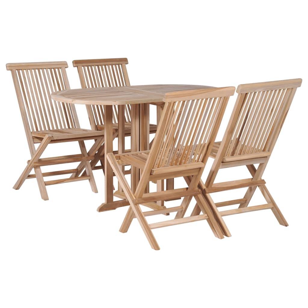5 Piece Folding Outdoor Dining Set Solid Teak Wood