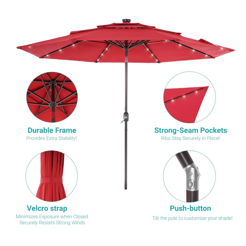 BONOSUKI 3 Tiers Patio Market Umbrella w/Solar Lights and Tilt button