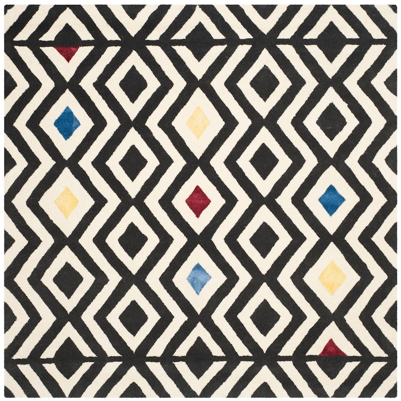 SAFAVIEH Handmade Soho Fabiola Diamond N.Z. Wool/ Viscose Rug - 6' Square - Beige/Charcoal
