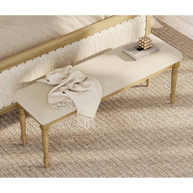 Farmhouse Dining Bench, Padded End of Bed Benches with Solid Wood Leg
