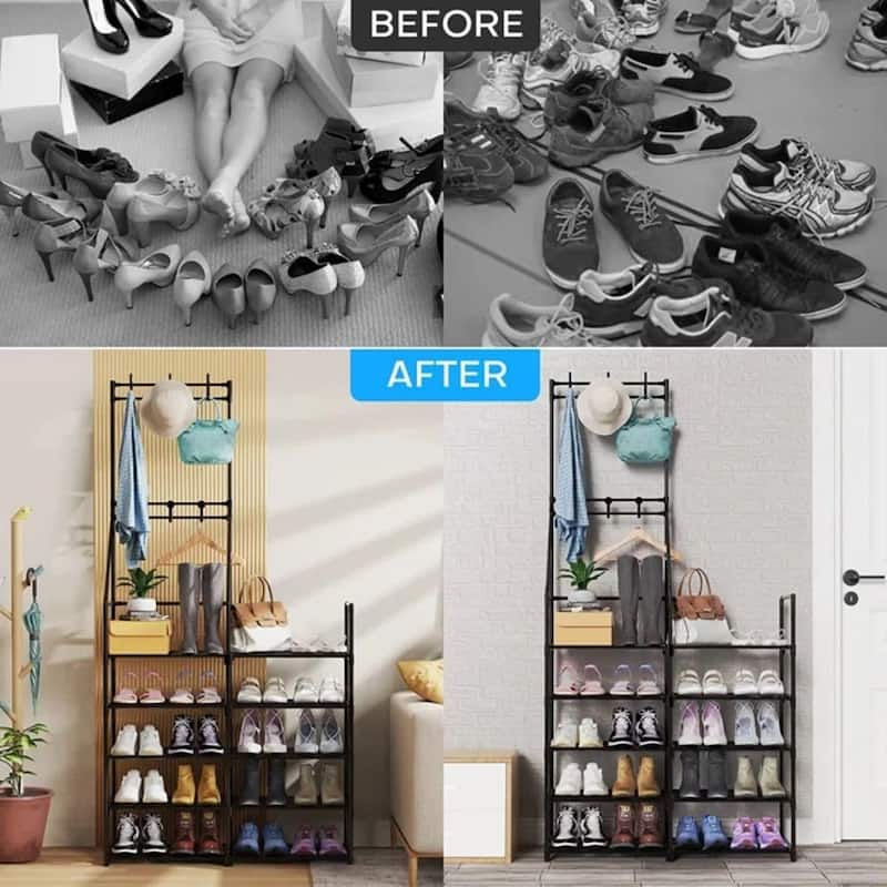 5-Tier Shoe Rack Organizer with Coat Storage, Entryway Closet Shelf