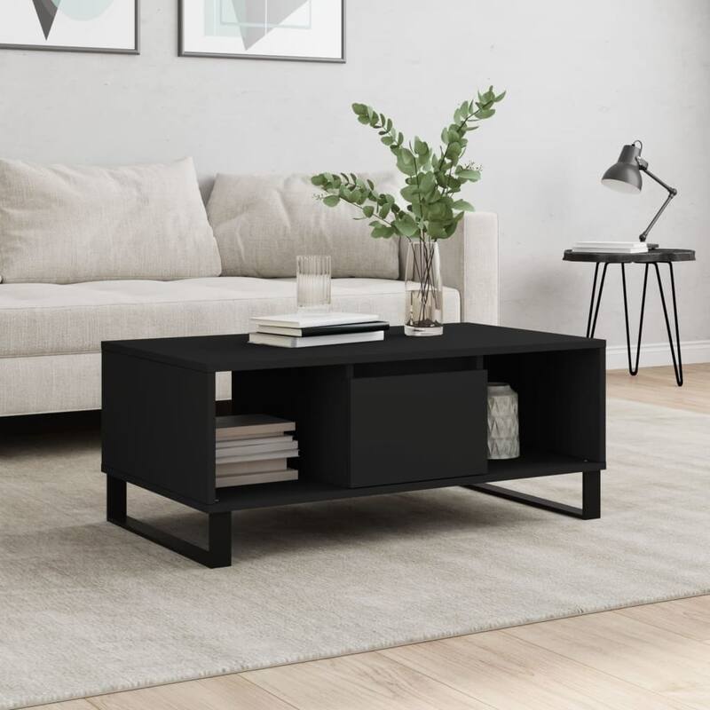 vidaXL Coffee Table White Engineered wood, metal Medium Coffee Table - 19.7 x 35.4 x 14.4 in - Black