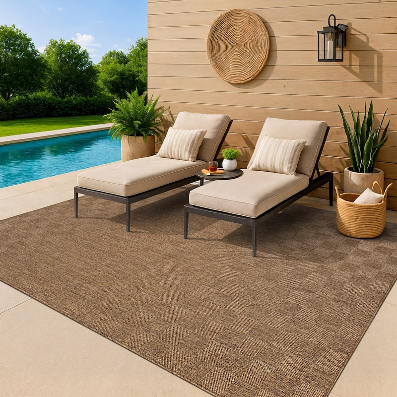World Rug Gallery Checkered Indoor/Outdoor Flat Woven Area Rug