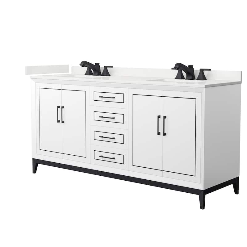 Wyndham Collection WCH515172D-QTZ-US3MXX Marlena 72" Free Standing - White / White Quartz Top / Matte Black Hardware