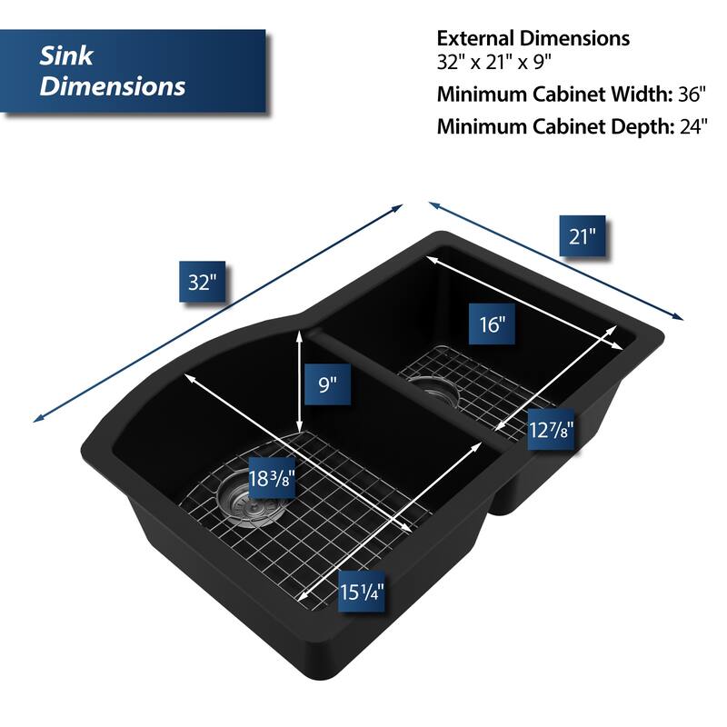 Karran Undermount Quartz 32 in. 60/40 Double Bowl Kitchen Sink Kit