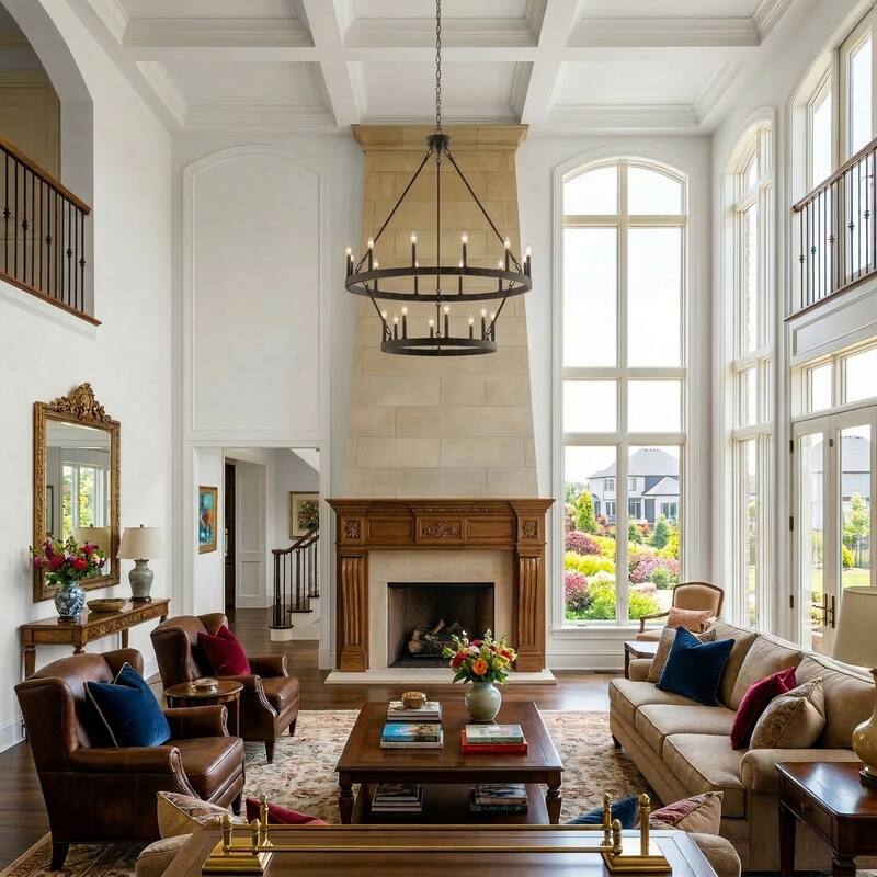 Modern Farmhouse Black Round Wagon Wheel Chandelier