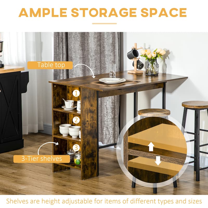 Extendable Bar Table Storage Foldable Counter Height Table
