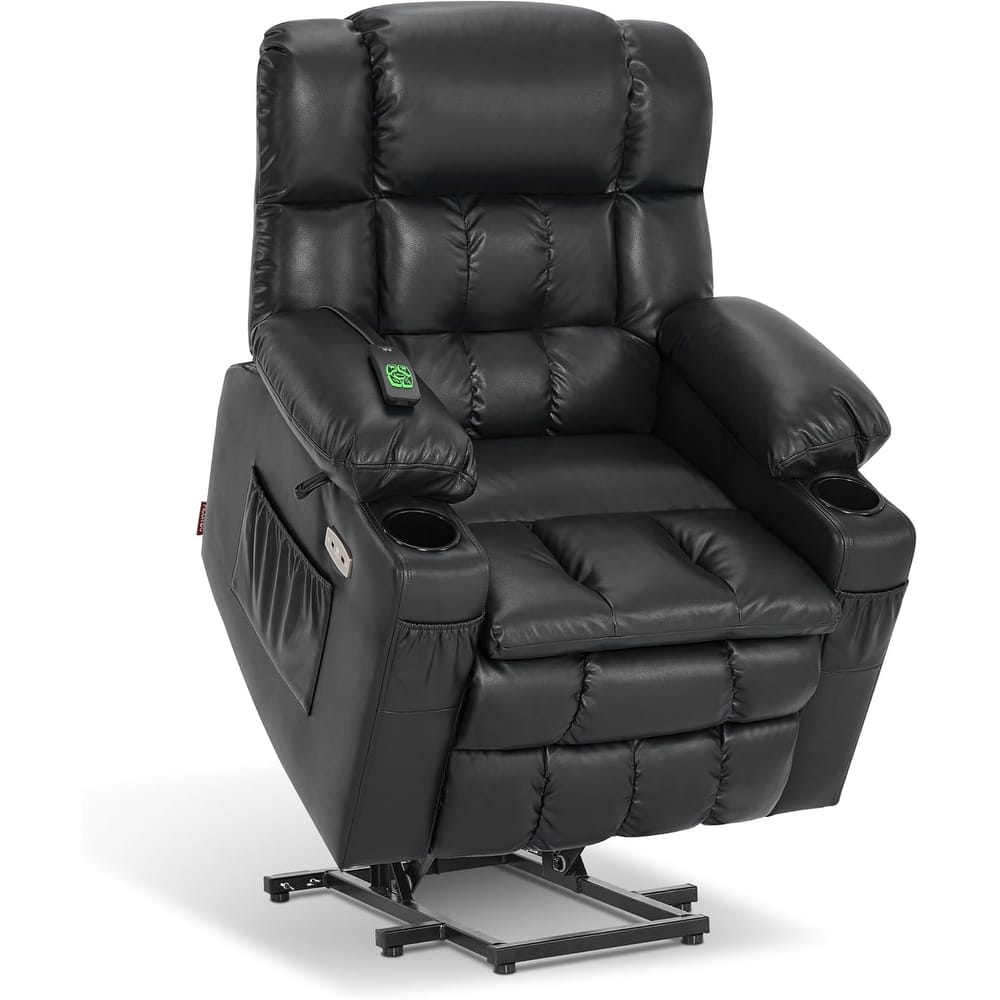 MCombo Dual Motor Small Power Lift Recliner Chair for Elderly, Lay Flat Lift Chair with Heat and Massage, Faux Leather 7893