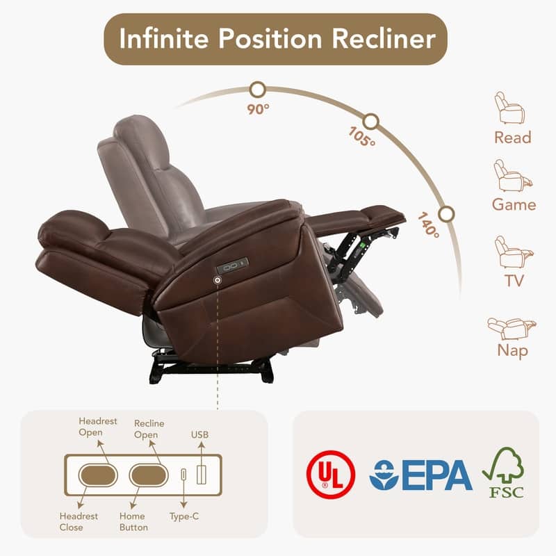 Spruce & Spring Dual Motors Genuine Leather Zero Gravity Recliner with Power Headrest