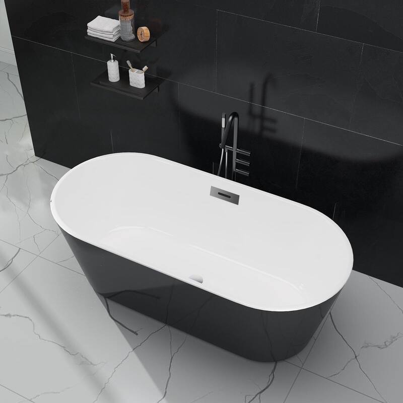 59/67" Acrylic Freestanding Bathtub Contemporary Soaking