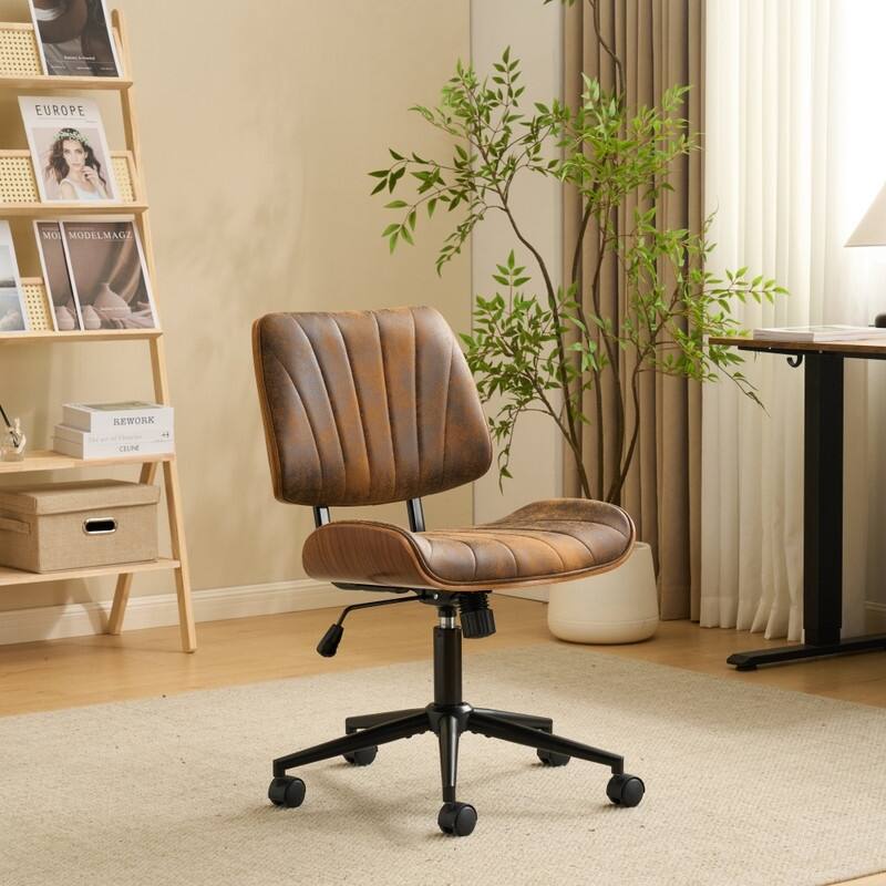 PU Trapezoid Curved Back Swivel Office Chair - Rustic Brown