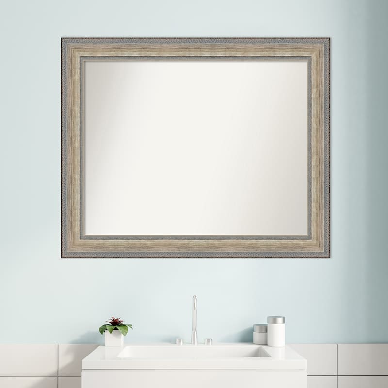 Fleur Silver Non-Beveled Wood Framed Bathroom Vanity Wall Mirror - Fleur Champagne Silver