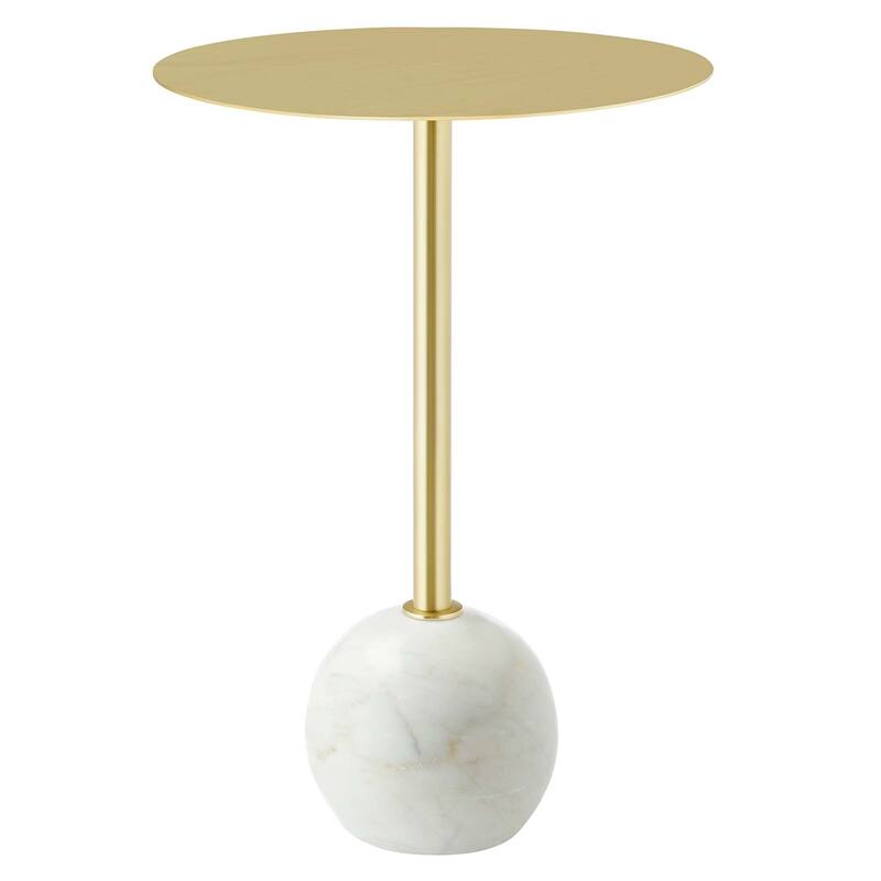 Aliza Round White Marble Side Table with White Marble Base