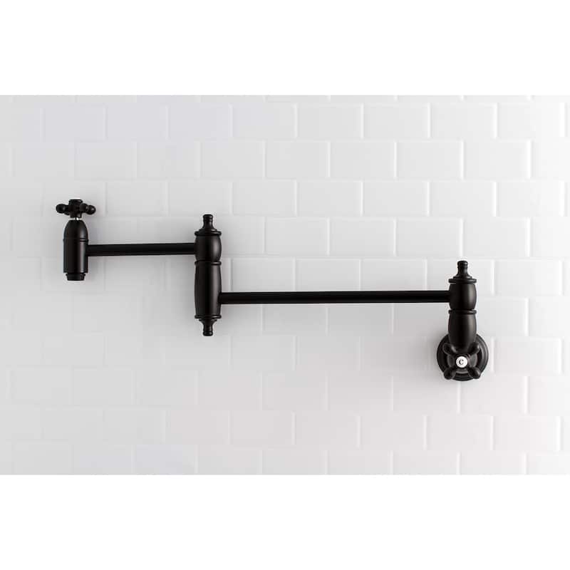 Kingston Brass Restoration Wall Mount Pot Filler Kitchen Faucet - Matte Black