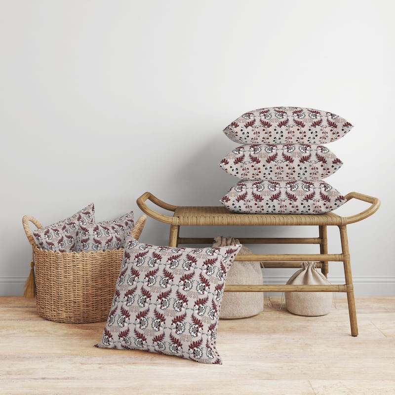 Botanical Bouquet Faux Suede Reversible Throw Pillow Orange and Gray