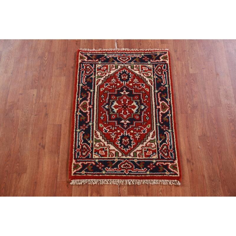 Hand Knotted Oriental 100% Wool Carpet Traditional Medallion Oranges & Rust Heriz (serapi) Area Rug - 3' 0'' X 2' 0''