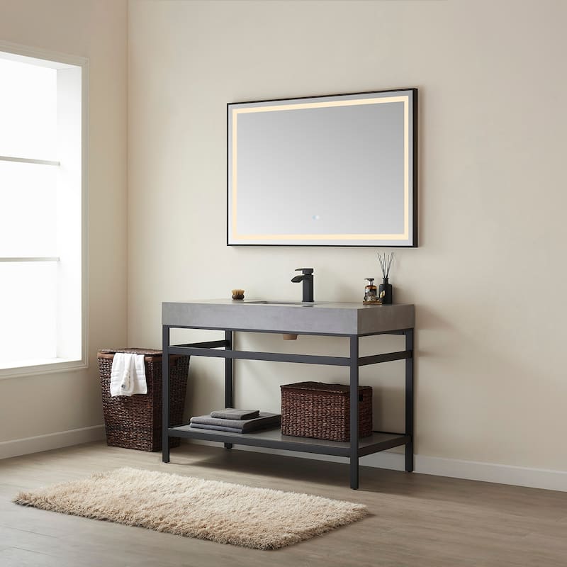 Funes 48" Single Vanity, Metal Support with Stone Top and Mirror - 48''x22''