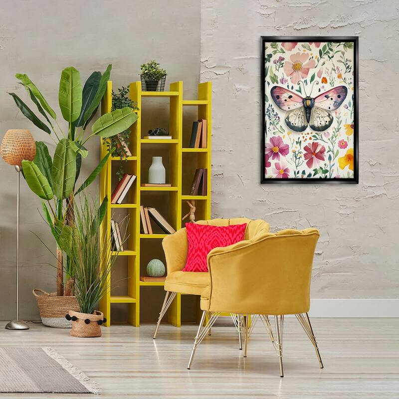 Stupell Botanical Butterfly & Herbs Framed Floater Canvas Wall Art Design By The Dutch Lady